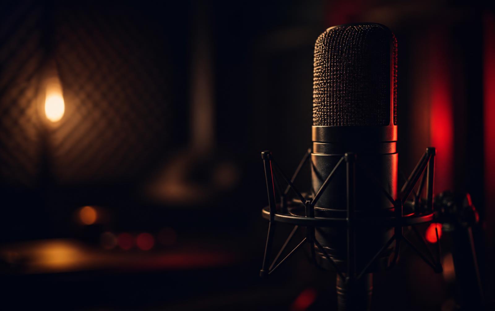 Microfon de studio radio în lumină caldă